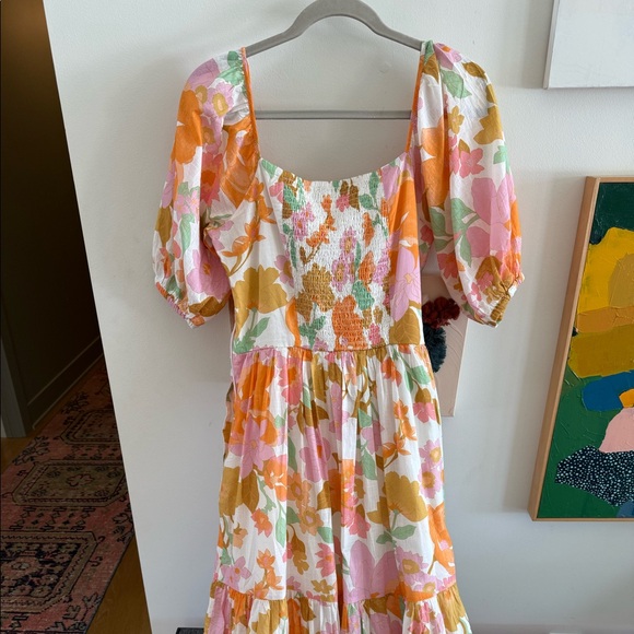 MILLE Manon Floral Cotton Tiered Maxi Dress Puff Sleeve Smocked Med- NWT - Picture 5 of 8